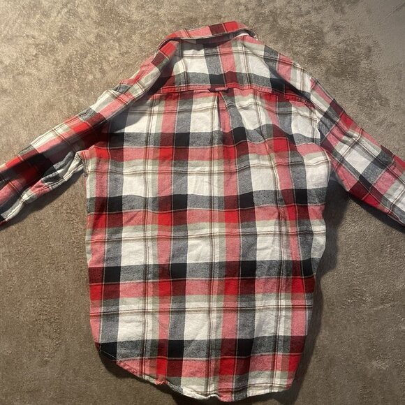 OLD NAVY Shirt Womens Medium Flannel Boyfriend Button Down Red Plaid Long Slv - Picture 3 of 7